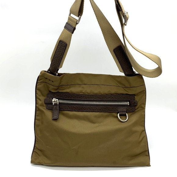 PRADA Prada Shoulder Bag Khaki Nylon Leather Triangle Women's Men's - Picture 1 of 10